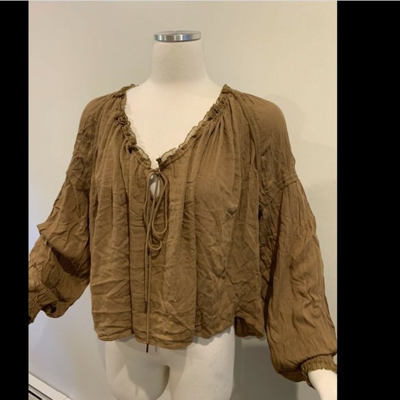 Free People Banda Blouse Brown Gold Boho Top - Picture 5 of 8